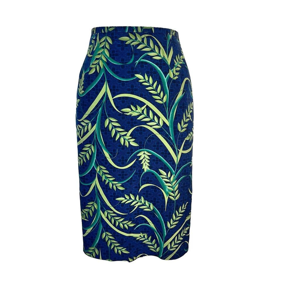 Norton McNaughton Skirt size 16 Blue Green Floral Silk Straight Knee Career Slim